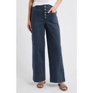 Wit & Wisdom Ab Solution Size 6 Button Fly Wide Leg Crop‎ Pants Blue Boho Casual